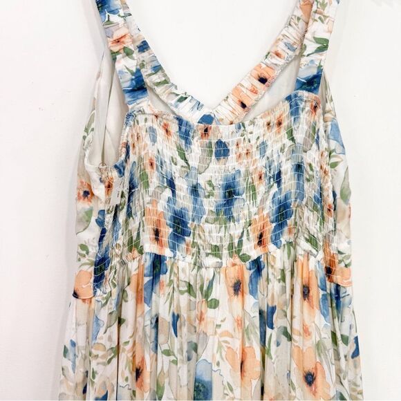 Penelope Rose White Blue Peach Floral V Neck Tiered Maxi Tank Dress NEW - Picture 9 of 16